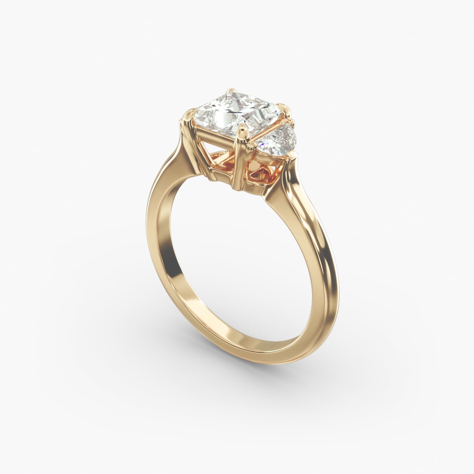 14K Yellow Gold Half Moon Three Stone Diamond Engagement Ring 18037y14