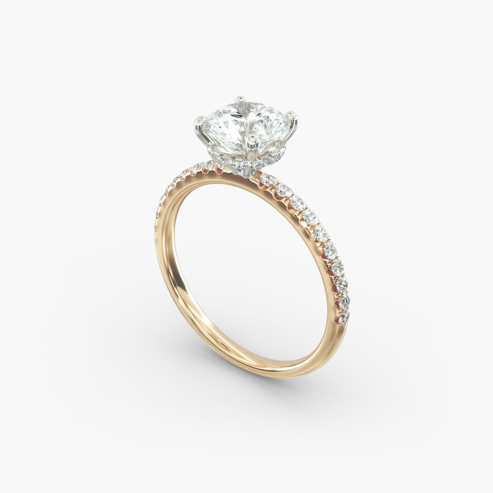 18K Yellow Gold Hidden Halo Pave Engagement Ring 18048y