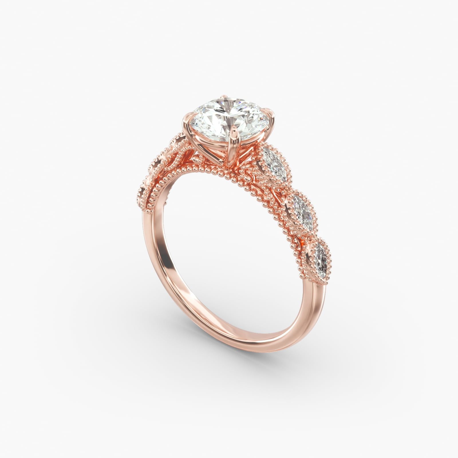 14K Rose Gold Cathedral Milgrain Marquise Diamond Engagement Ring