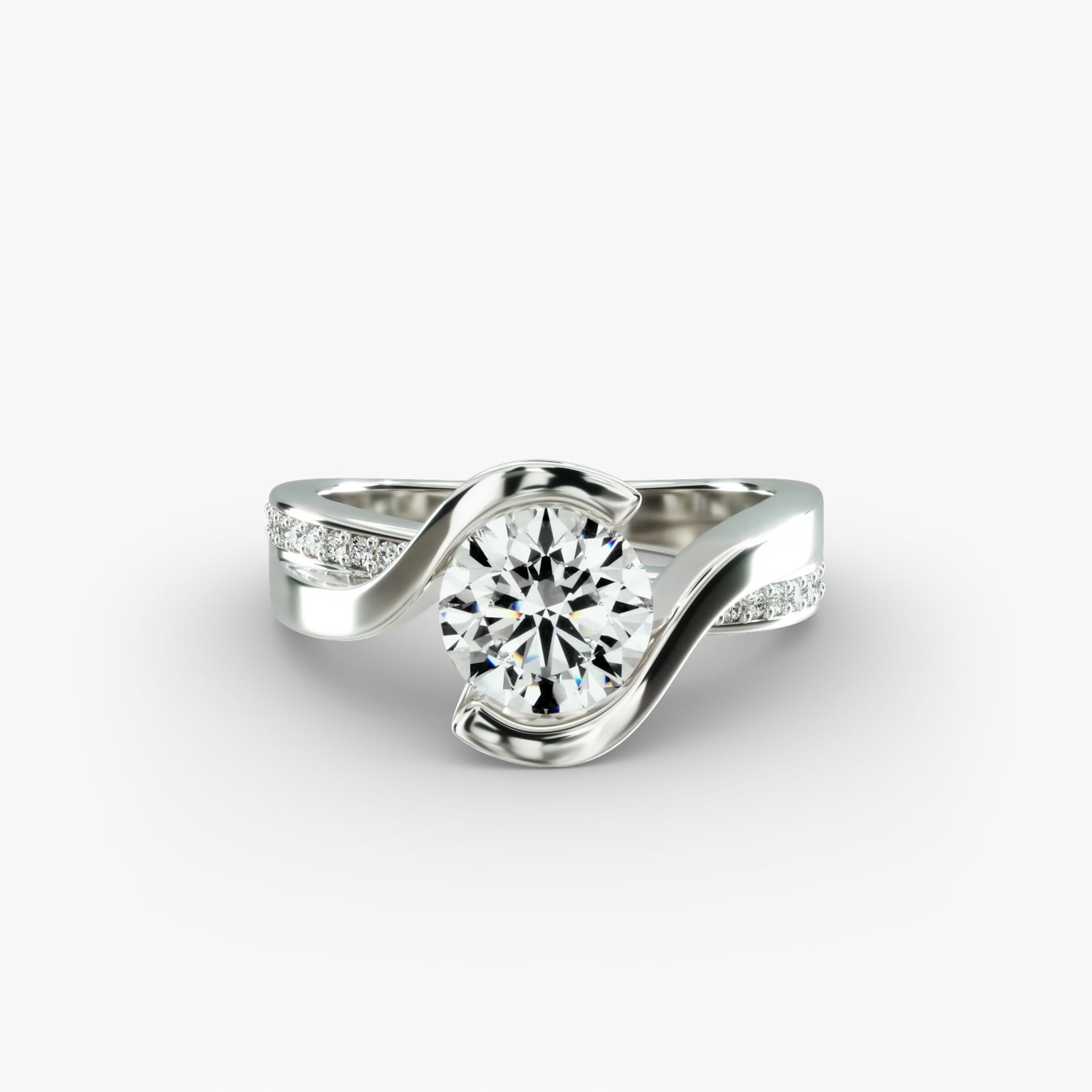 Intertwined Bypass Tension Pave Engagement Ring in 14K White Gold 4.30mm Width Band Setting Price