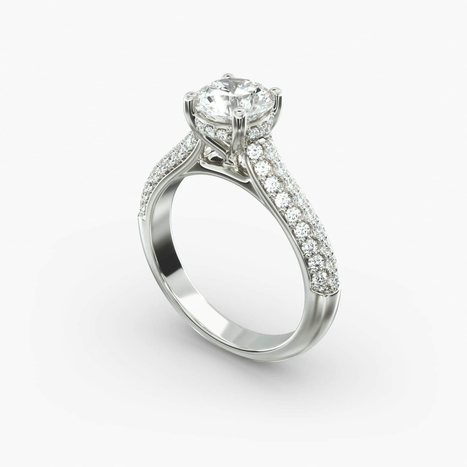 Platinum Triple Row Pave Cathedral Engagement Ring