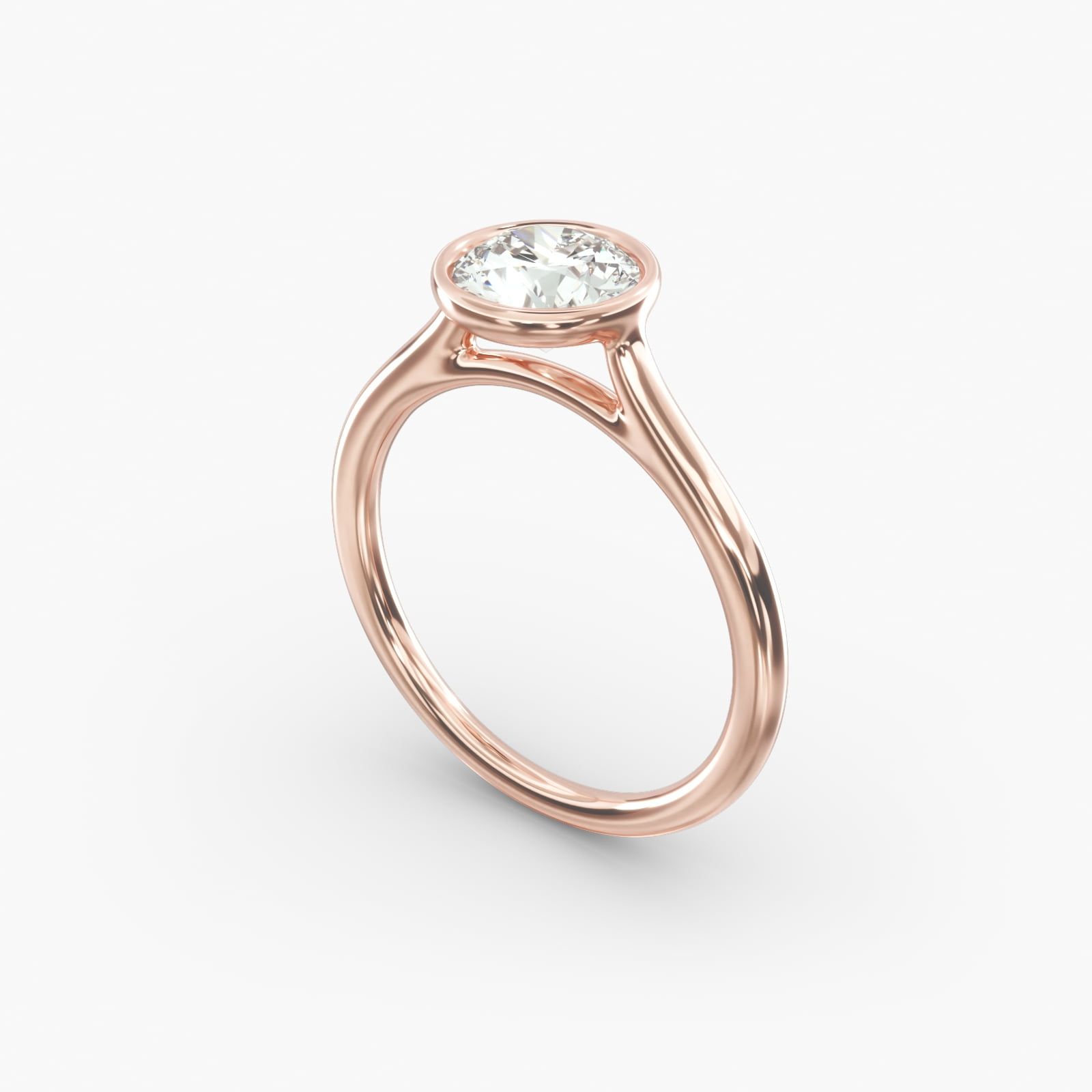 14K Rose Gold Comfort Fit Bezel Set Solitaire Engagement Ring 18083r14