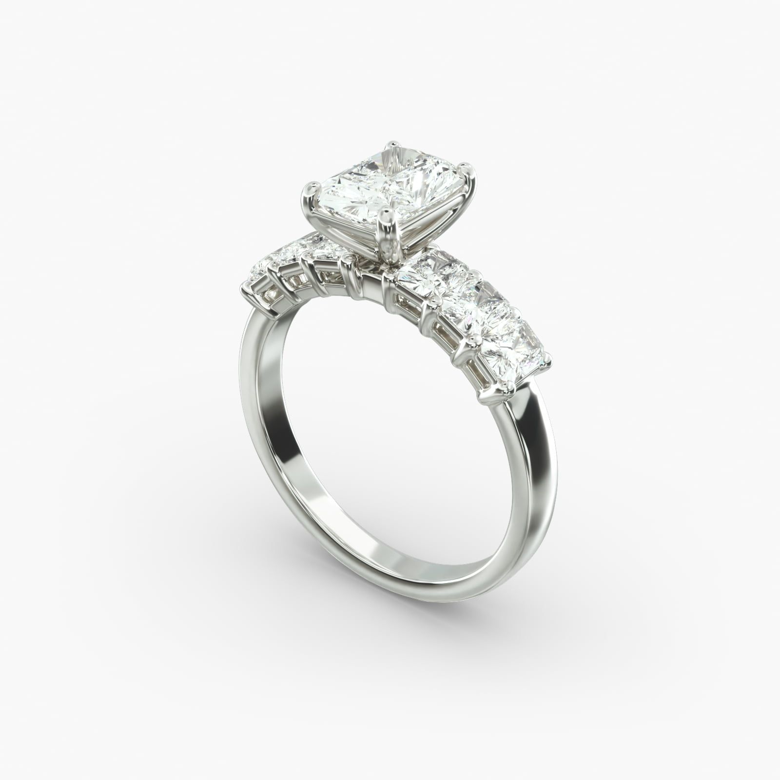 14K White Gold Radiant Cut Side Stone Diamond Engagement Ring 18089w14