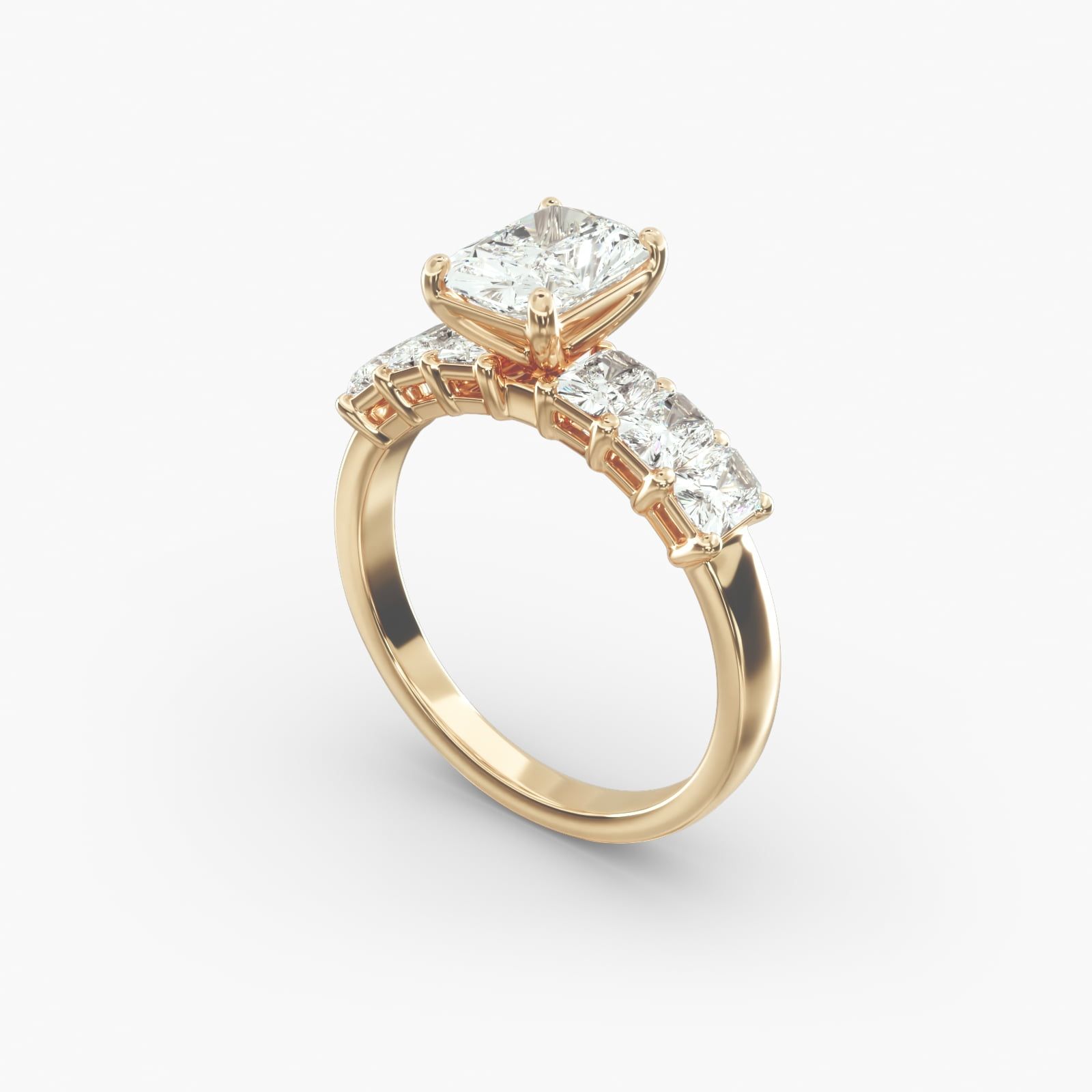 18K Yellow Gold Radiant Cut Side Stone Diamond Engagement Ring 18089y