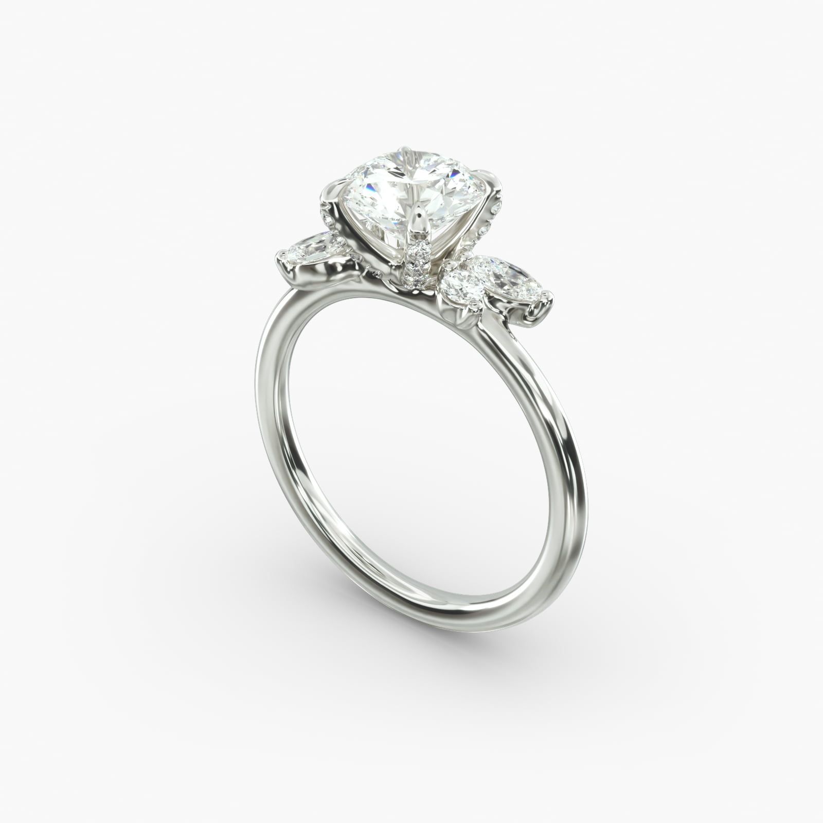 14K White Gold Marquise Diamond Accents Pave Basket Engagement Ring 18091w14