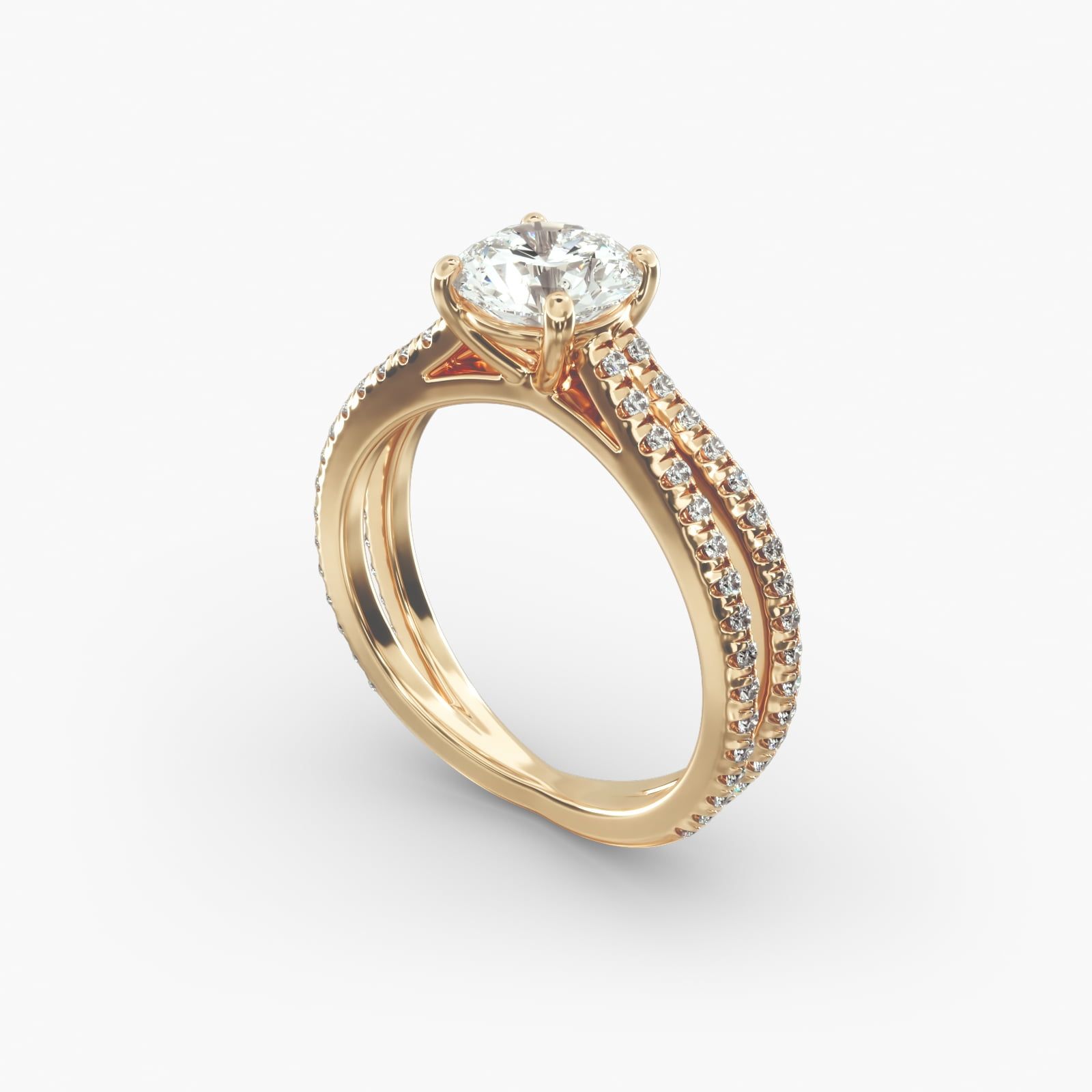 18K Yellow Gold Cathedral Crossover Diamond Engagement Ring 18100y