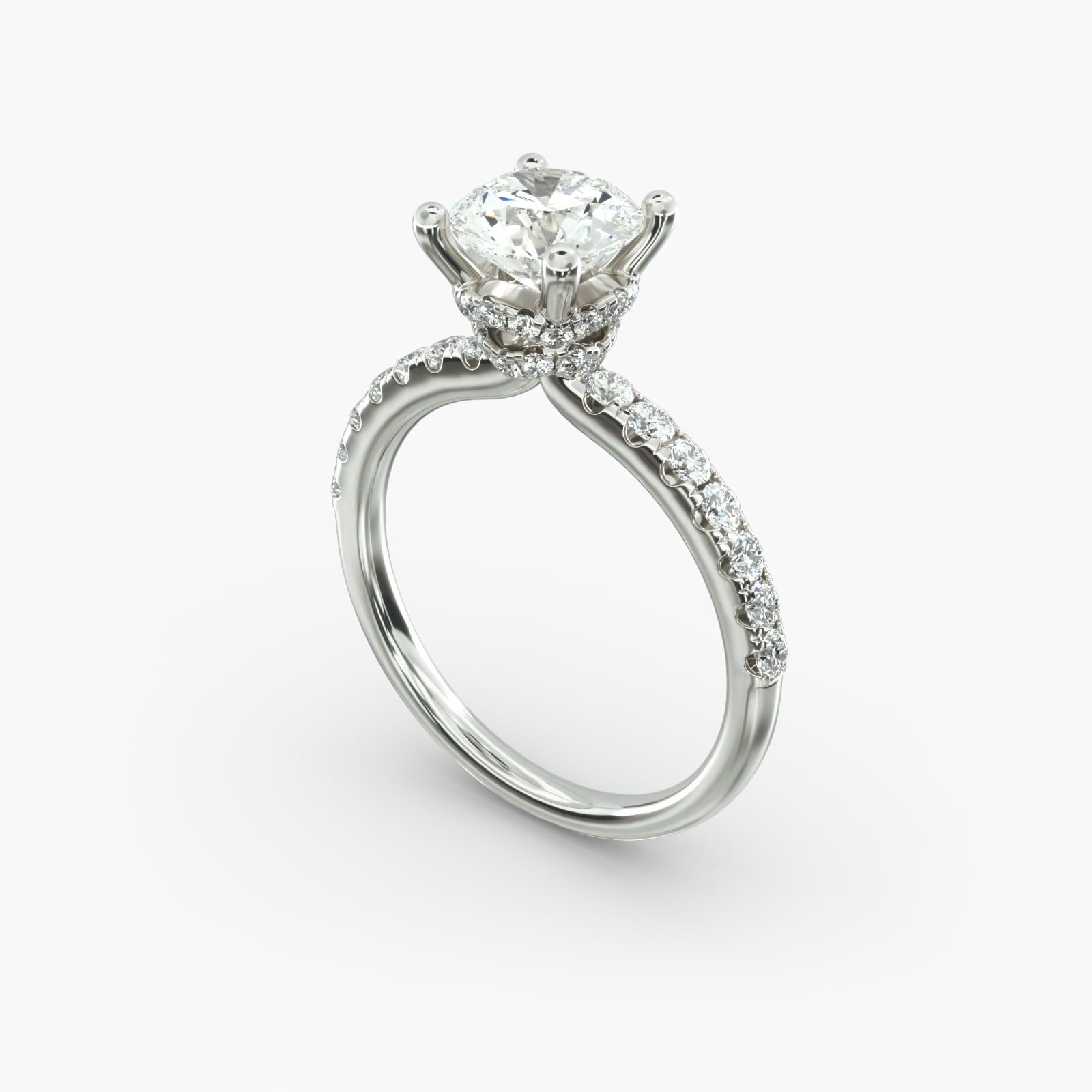 Platinum Flower Pave Hidden Halo Engagement Ring 18122p