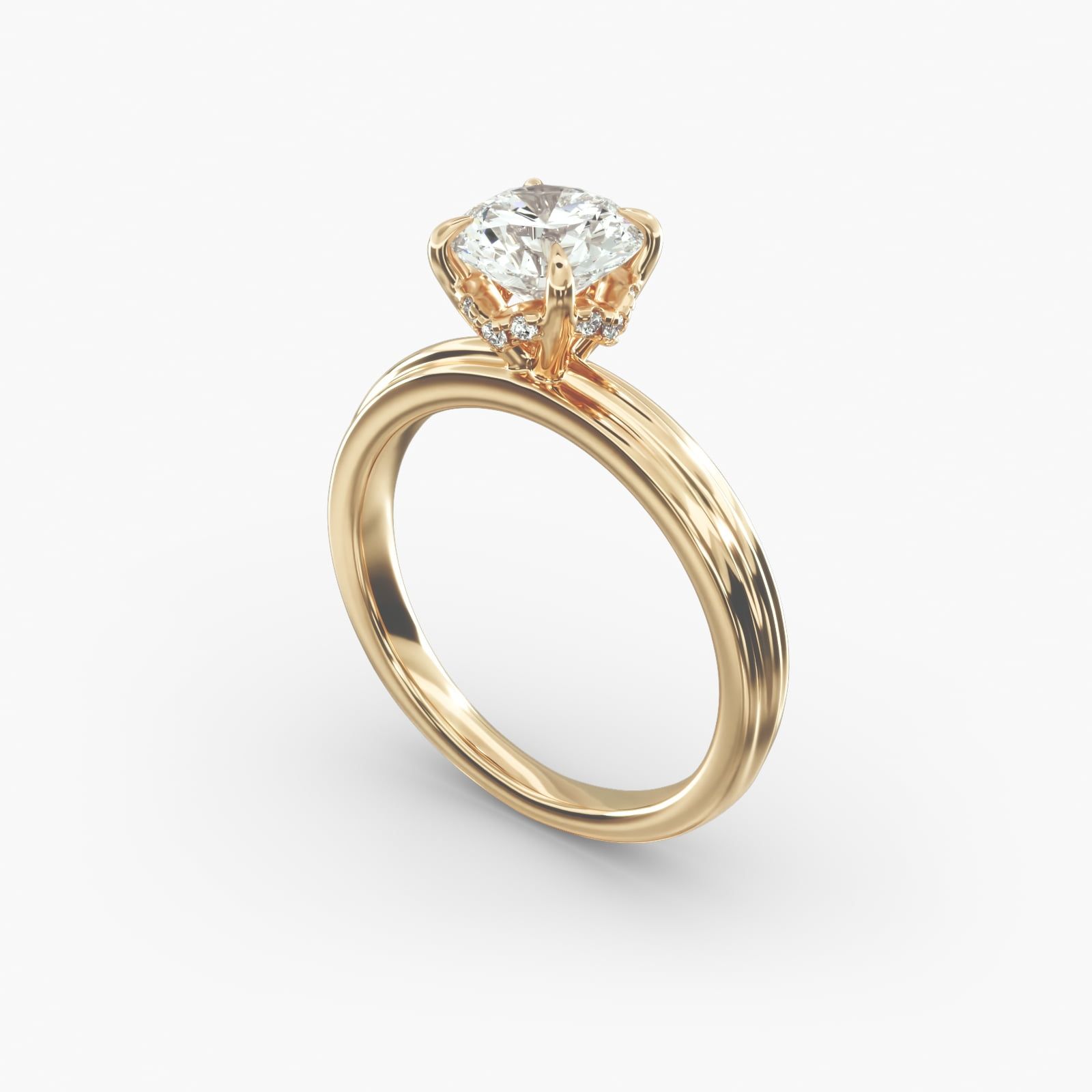18K Yellow Gold Sculpted Hidden Halo Solitaire Engagement Ring 18126y