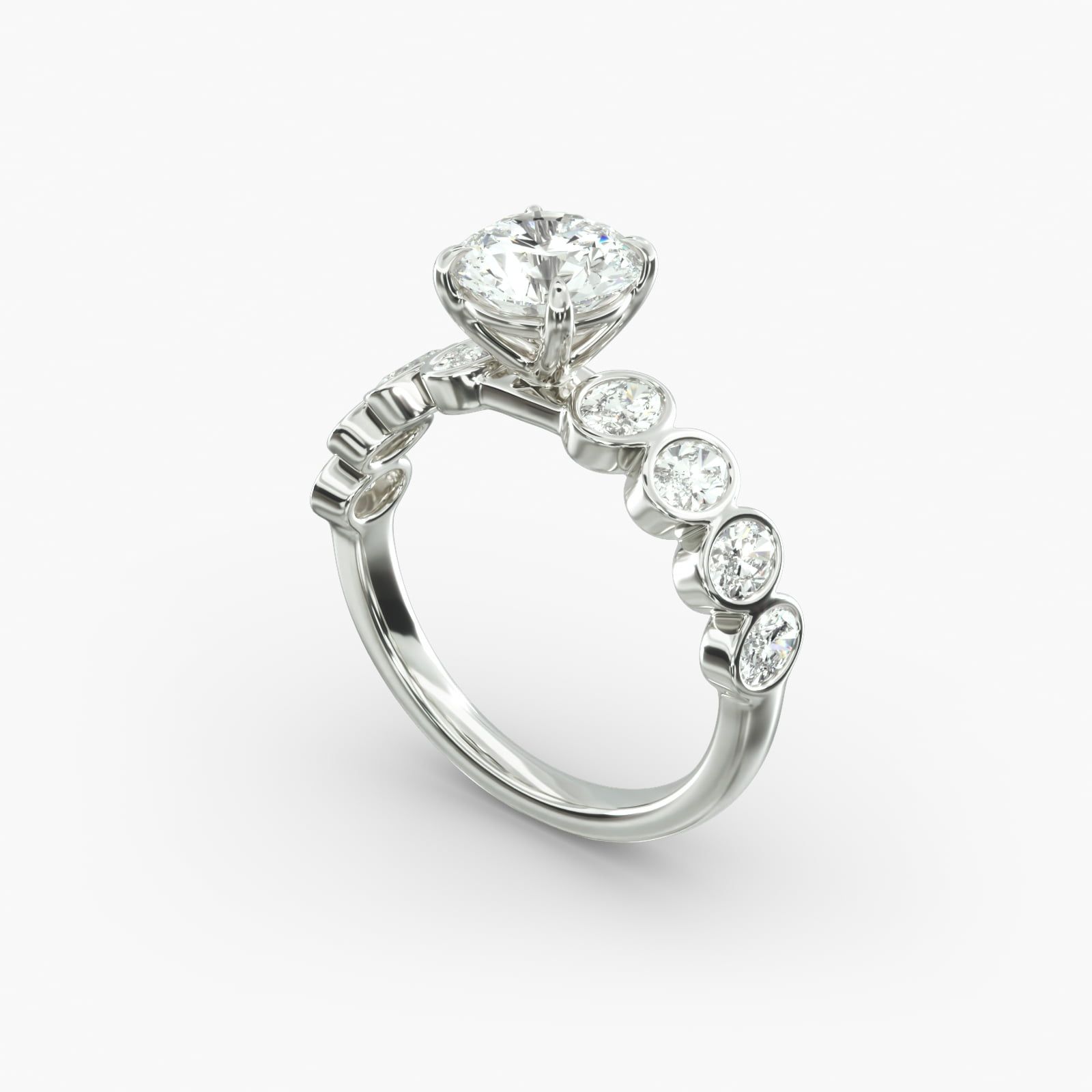 18K White Gold Bezel Set Oval Diamond Engagement Ring