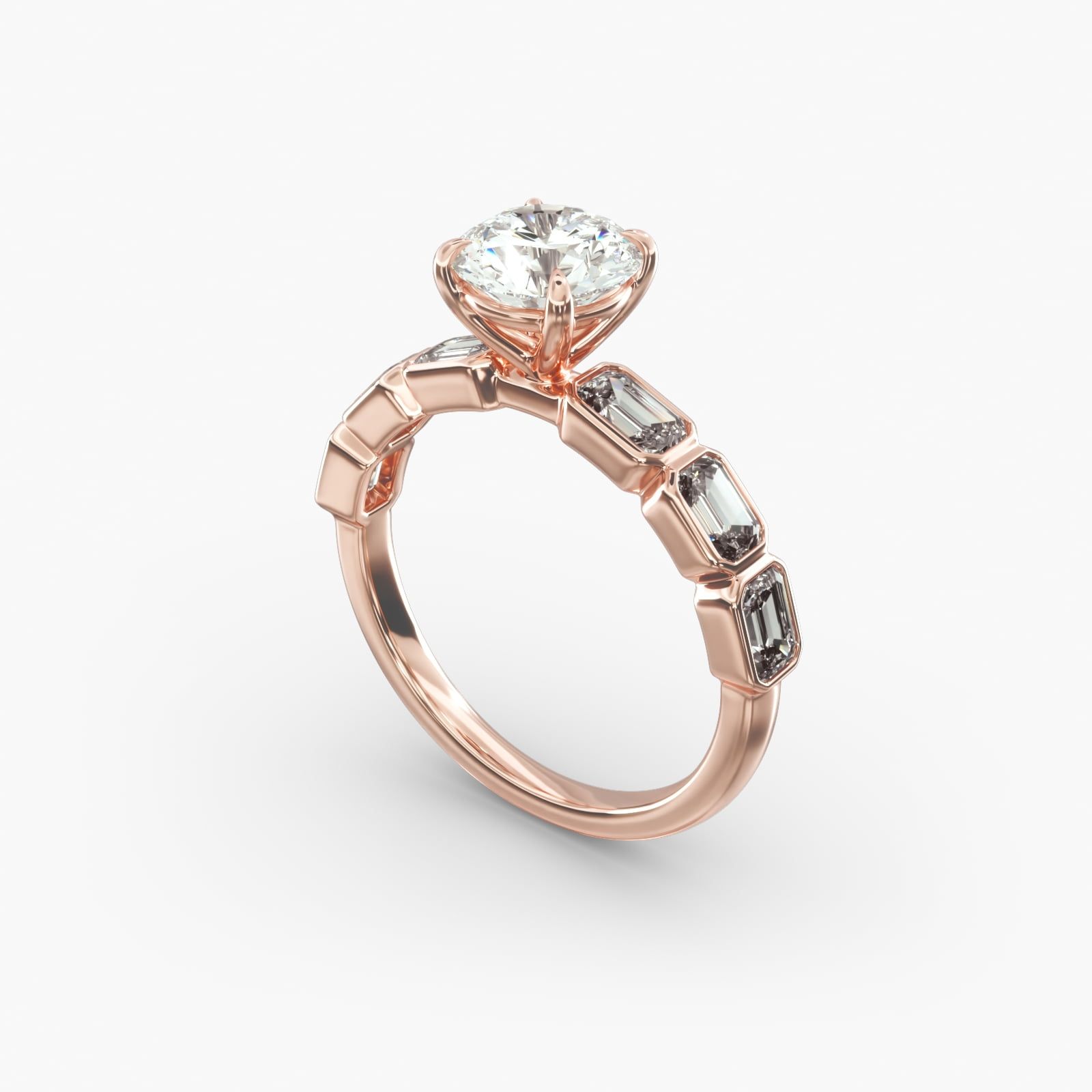 14K Rose Gold Bezel Set Emerald Cut Diamond Engagement Ring 18156r14
