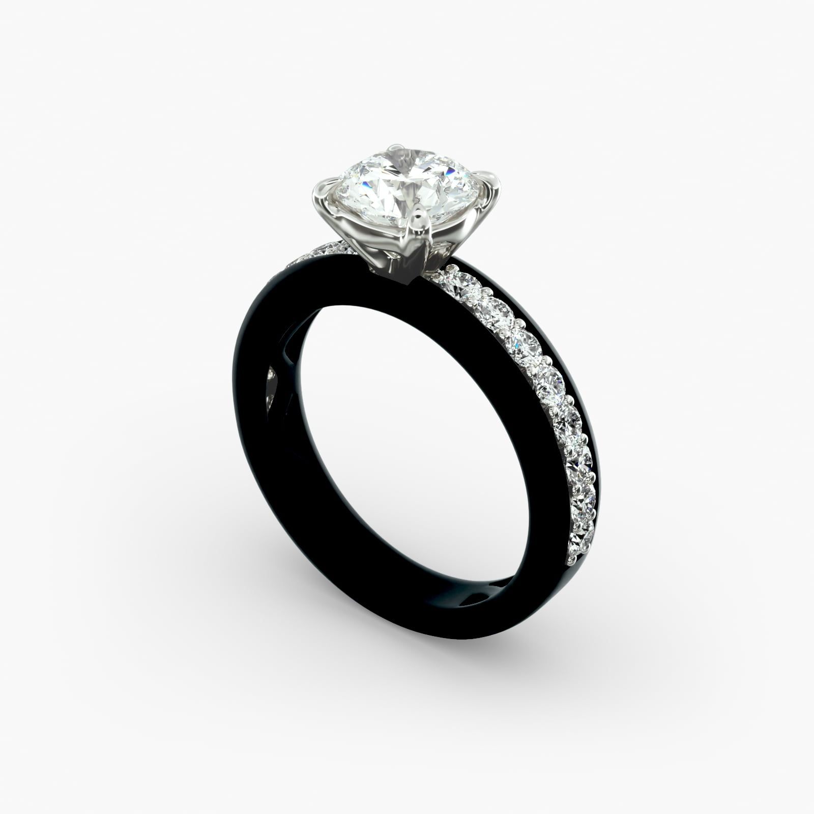 14K Black White Gold Pave Noir Engagement Ring