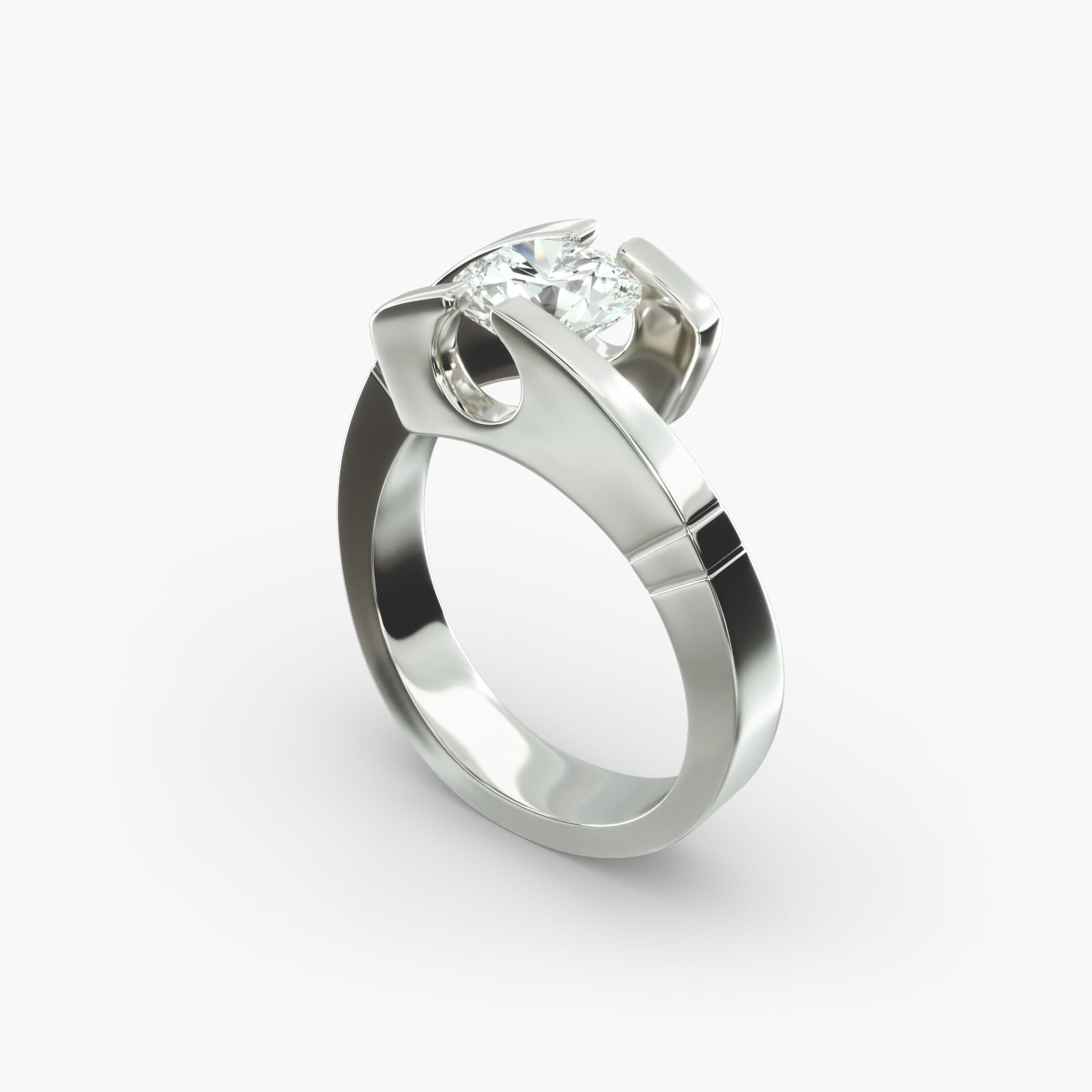 Platinum Pointed and Etched Tension Set Engagement Ring 8806p