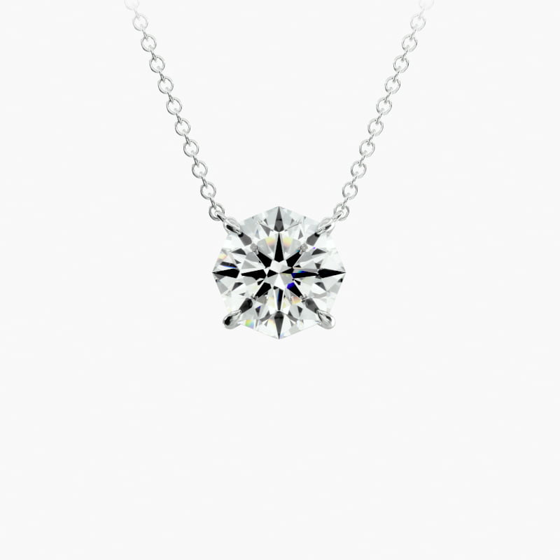 14K White Gold Octagon Cut Diamond Solitaire Pendant(4-Prong Mounting)