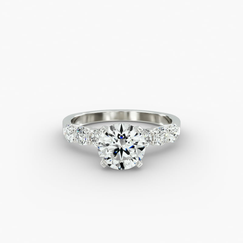 14K White Gold Common Prong Six Round Diamond Engagement Ring