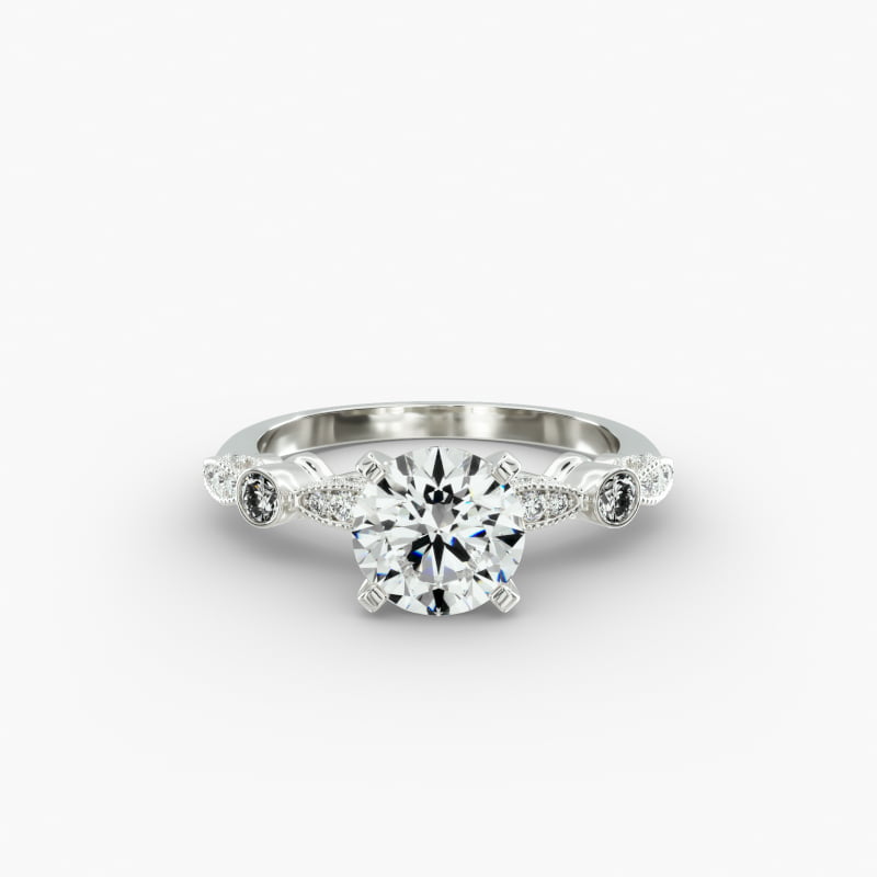14K White Gold Antique Bezel and Pavé Set Engagement Ring