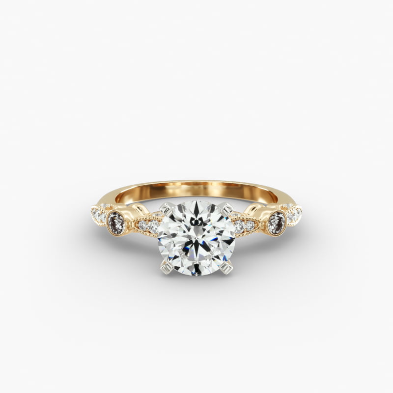 Bezel And Pavé Set Vintage-Style Engagement Ring In 14K Yellow Gold