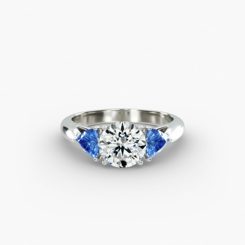 Trillion Cut Blue Sapphire Three Stone Engagement Ring In 14K White Gold