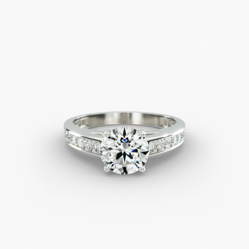 Engagement Ring With Channel Set Round Diamonds In 14K White Gold