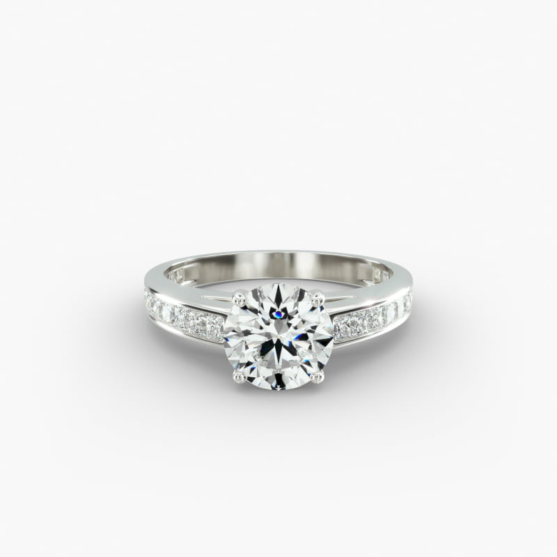 Engagement Ring With Channel Set Princess Cut Diamonds In 14K White Gold