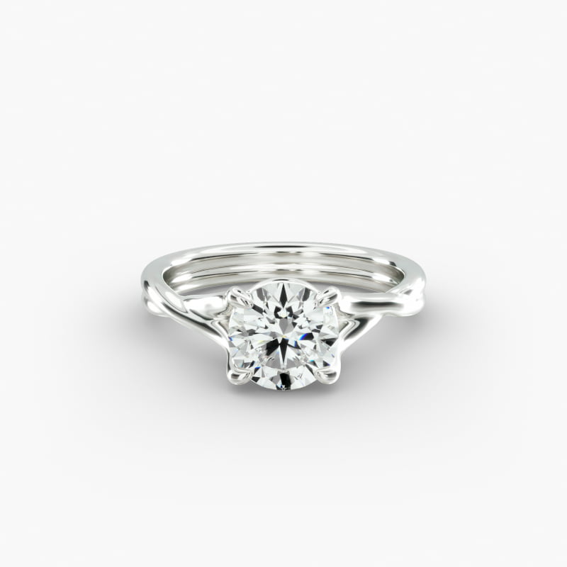 14K White Gold Twisted Shank Contemporary Solitaire