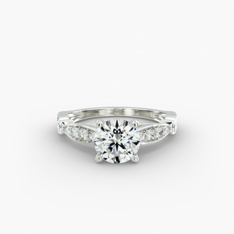 14K White Gold Embossed Diamond Engagement Ring