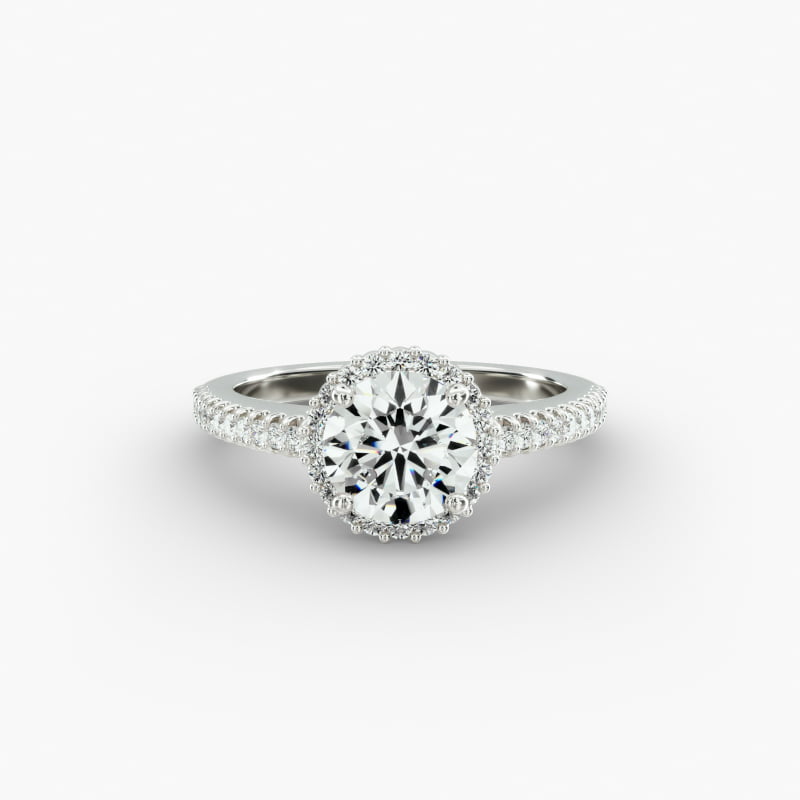 14K White Gold Petite Diamond Halo Engagement Ring