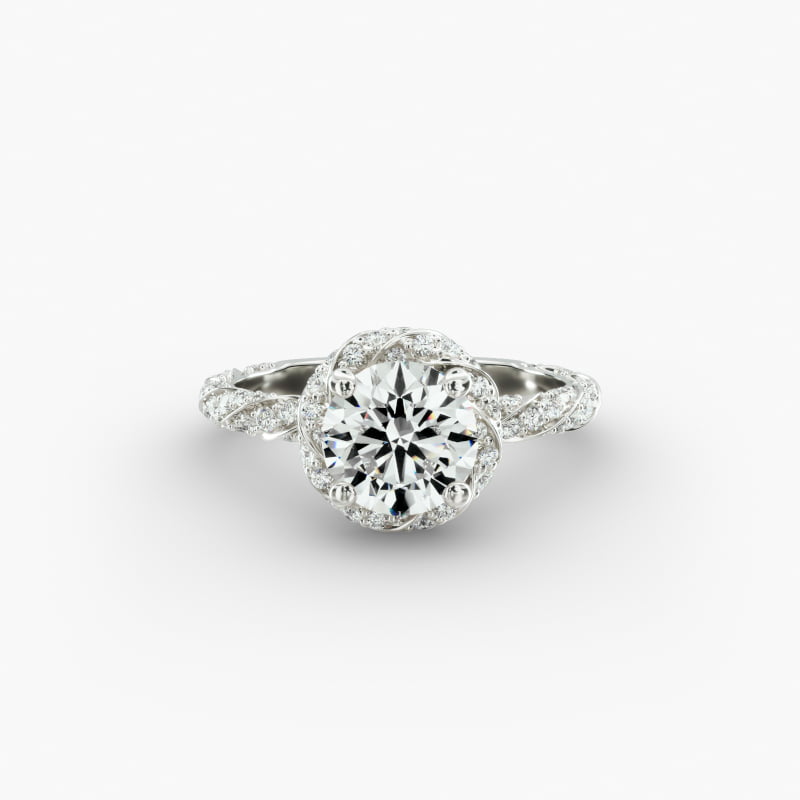 14K White Gold Twisted Pavé Halo Engagement Ring