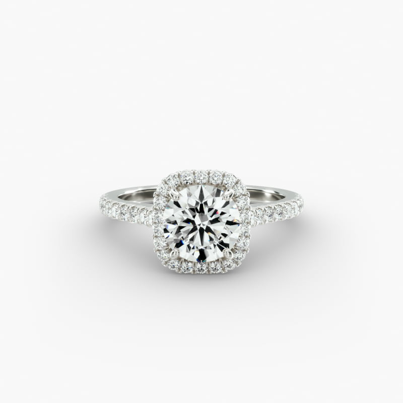 14K White Gold Halo Cushion Outline Pavé Engagement Ring