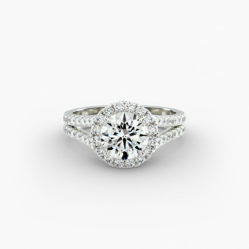Platinum Round Split Band Diamond Halo Engagement Ring