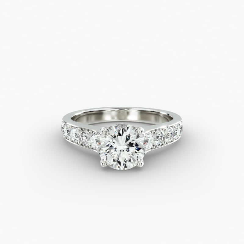 Cross Prong Pavé Set Surprise Diamond Engagement Ring In 14K White Gold