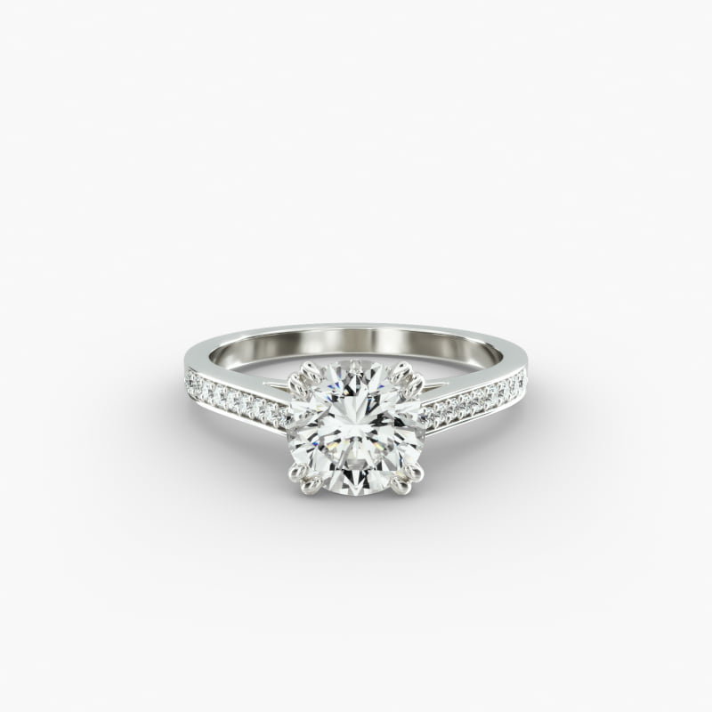 Double Claw Prong Pavé Set Diamond Engagement Ring In 14K White Gold