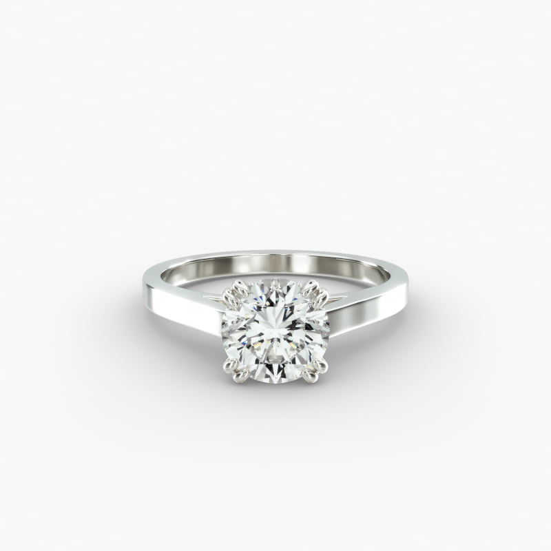 Double Claw Prong Solitaire Engagement Ring In 14K White Gold