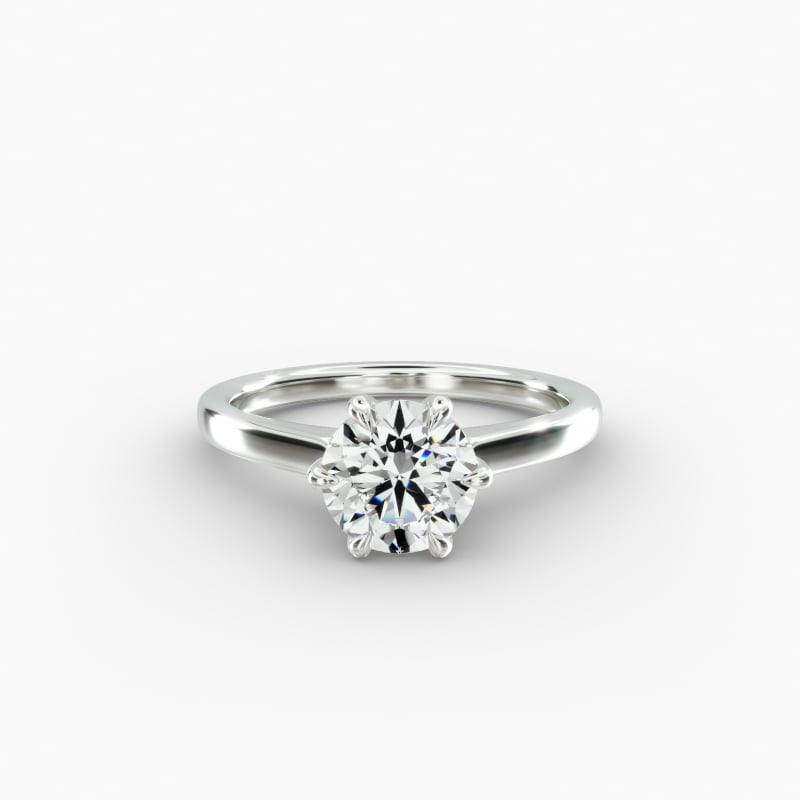 Tapered Six Prong Solitaire Engagement Ring In 14K White Gold
