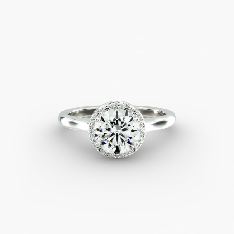 14K White Gold Pavé Halo Engagement Ring (Round Center)