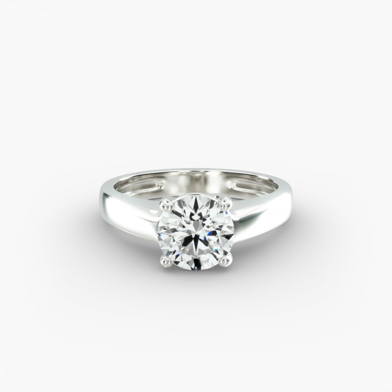 Thin Cross Prong Solitaire Engagement Ring In 14K White Gold