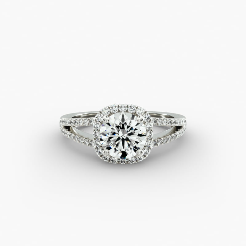 14K White Gold Cushion Halo Split Shank Diamond Engagement Ring