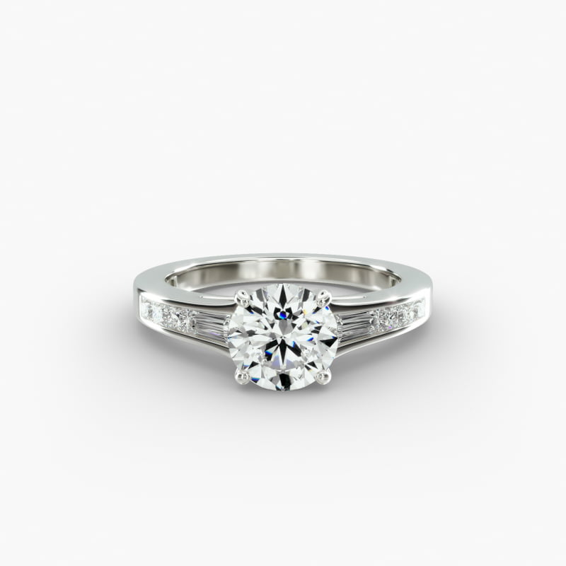 Engagement Ring With Channel Set Tapered Baguette And Princess Cut Diamonds In 14K White Gold