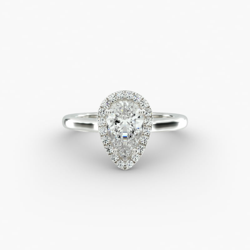 14K White Gold Pavé Halo Diamond Engagement Ring (Pear Center)