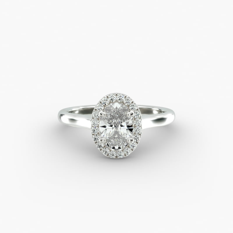 14K White Gold Pavé Halo Diamond Engagement Ring (Oval Center)