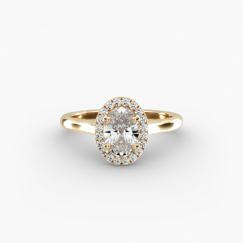 14K Yellow Gold Pavé Halo Diamond Engagement Ring (Oval Center)