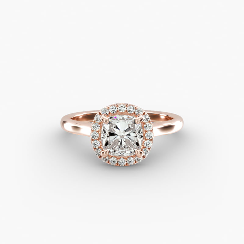 14K Rose Gold Pavé Halo Diamond Engagement Ring (Cushion , Radiant, Emerald )