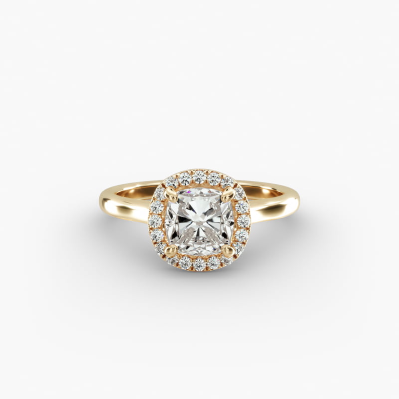 14K Yellow Gold Pavé Halo Diamond Engagement Ring (Cushion , Radiant, Emerald )