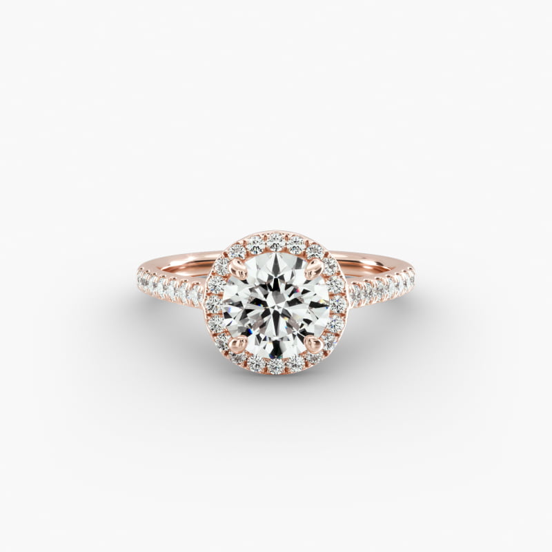 14K Rose Gold Pavé Halo and Shank Diamond Engagement Ring (Round Center)