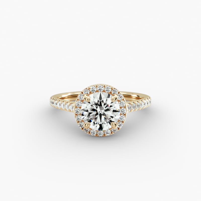 18K Yellow Gold Pavé Halo and Shank Diamond Engagement Ring (Round Center)