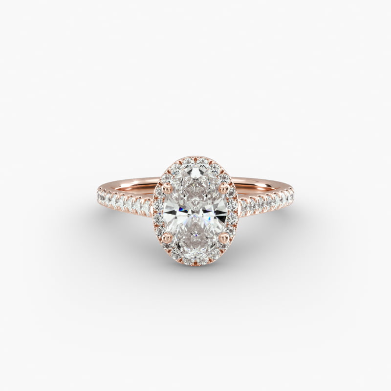 14K Rose Gold Pavé Halo Diamond Engagement Ring (Oval Center)