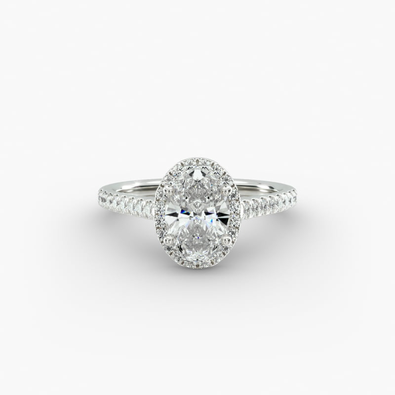 18K White Gold Pavé Halo Diamond Engagement Ring (Oval Center)