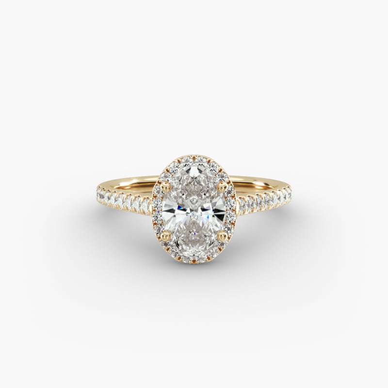Pavé Halo And Shank Diamond Engagement Ring In 18K Yellow Gold (Oval)