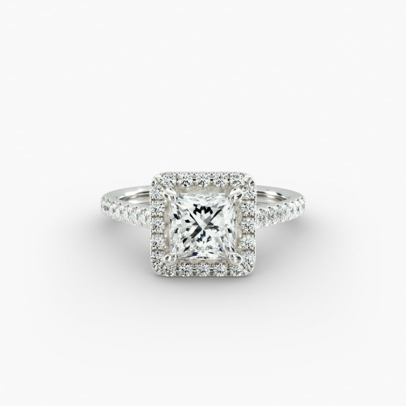 Platinum Pavé Halo Diamond Engagement Ring (Princess Center)