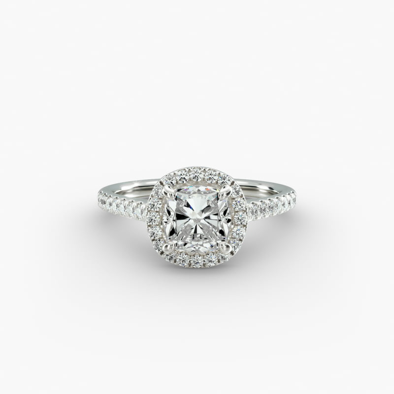 Platinum Pavé Halo Diamond Engagement Ring (Cushion Emerald, Radiant)