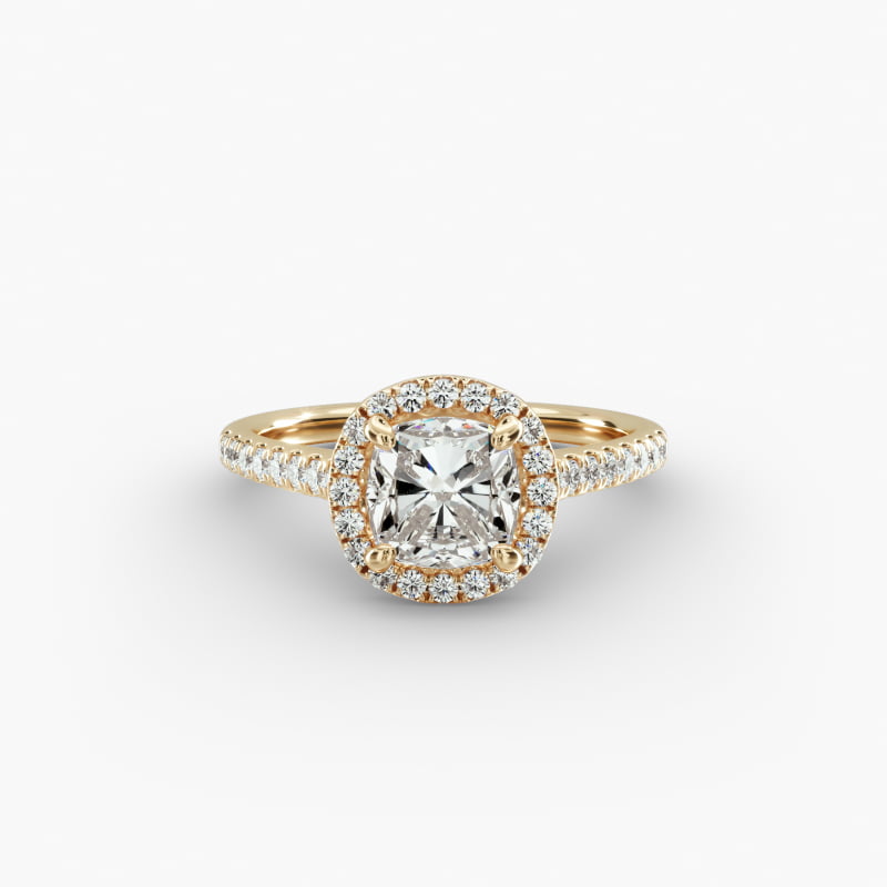 14K Yellow Gold Pavé Halo Diamond Engagement Ring (Cushion Emerald, Radiant)